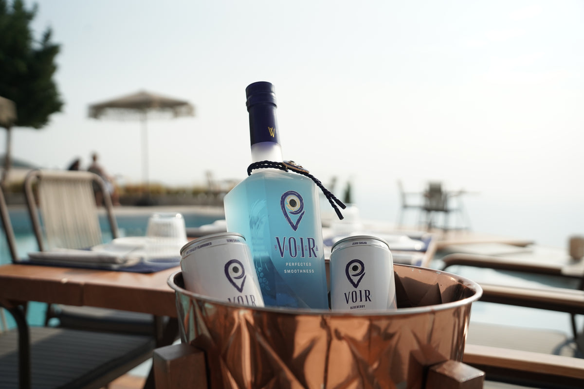 Summer Sessions Bundle – 700ml Voir Vodka, Voir Alcoholic Blueberry Soda Cans and a Voir Premium Beach Towel w/ Zip Pocket